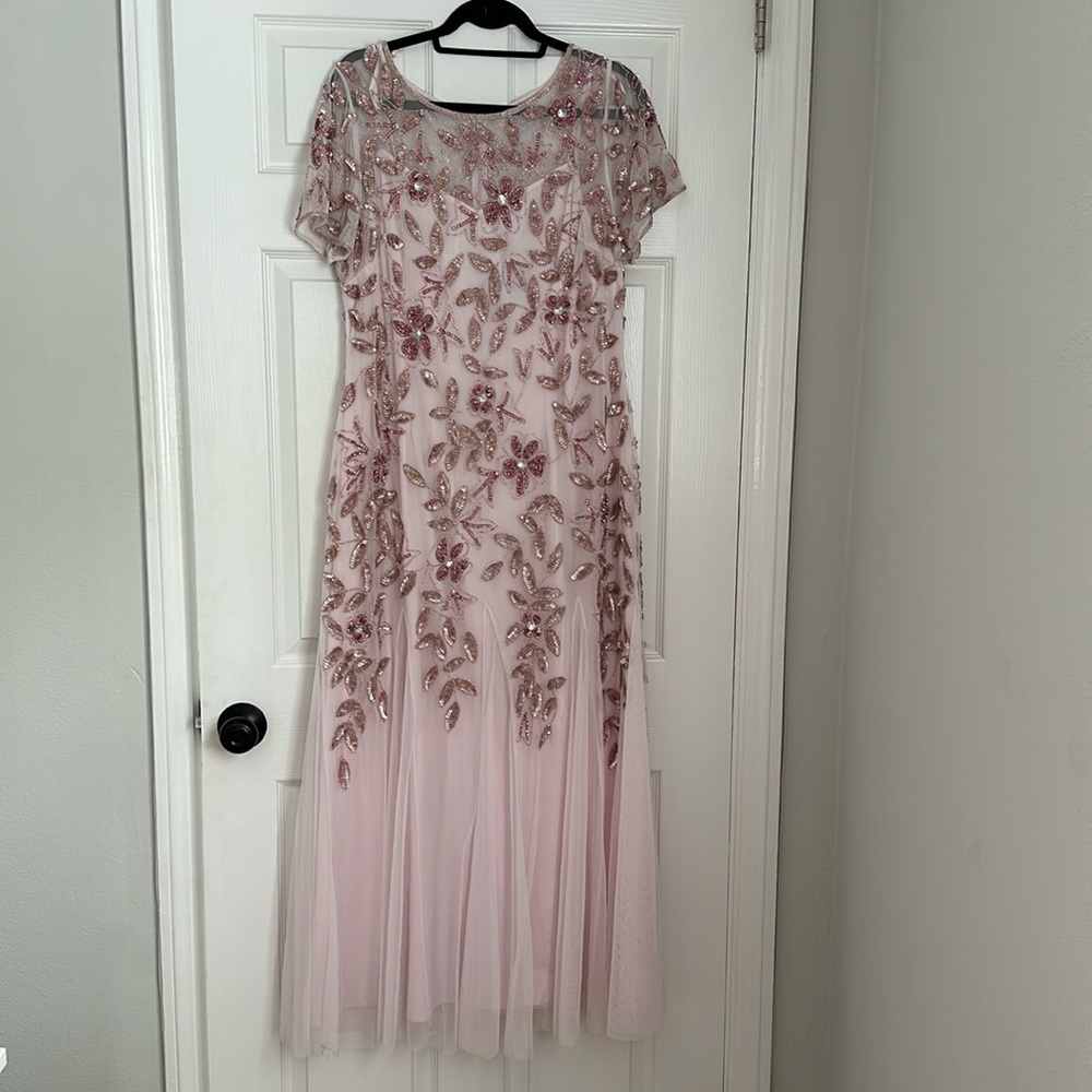 Adrianna Papell Godet Gown in Blush Pink - Size 18